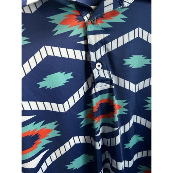 Raised By Coyotes Men's Large Short Sleeve Aztec Southwestern Golf Polo Shirt - Picture 3 of 6